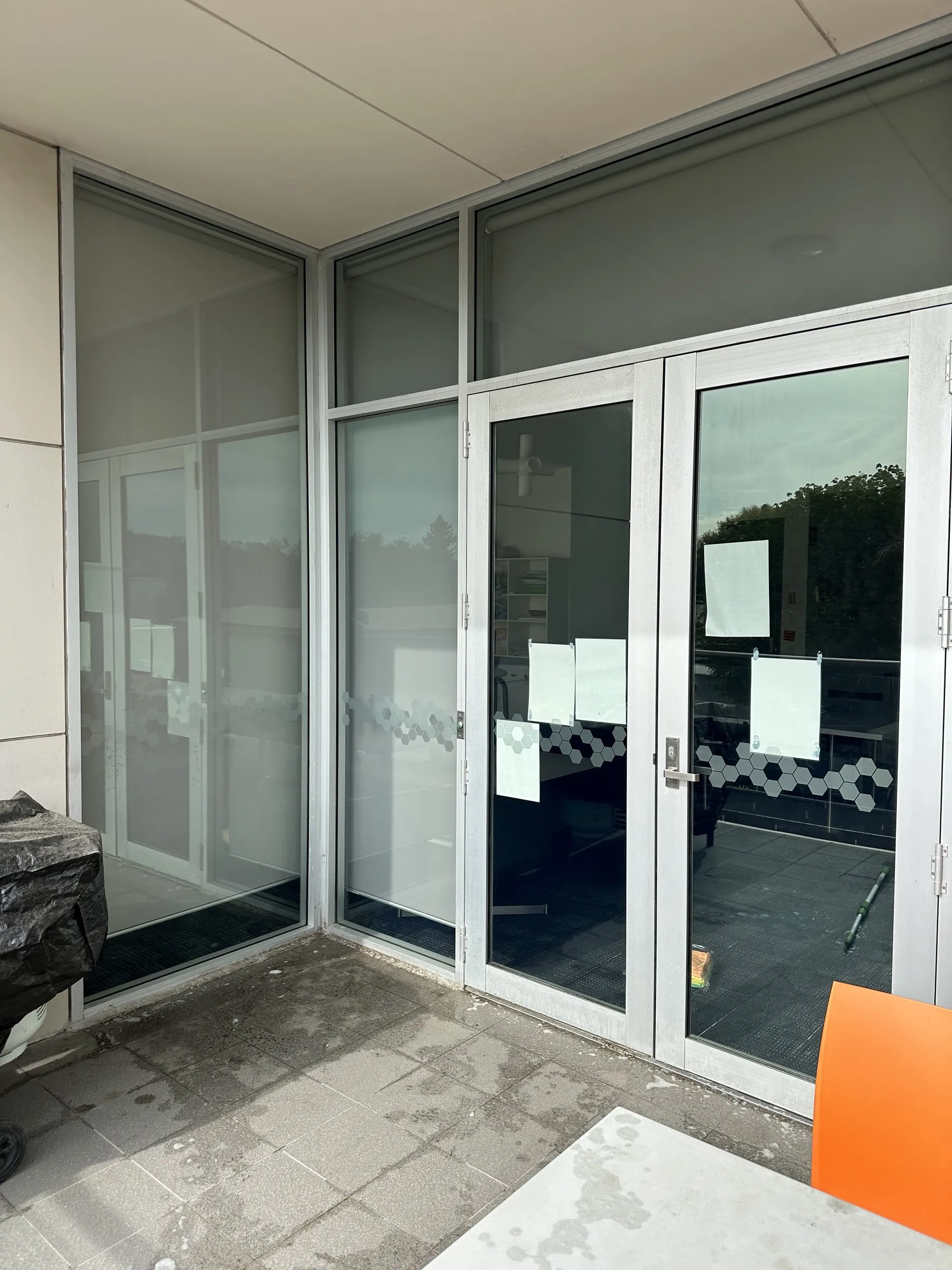 Clean glazed office entry doors